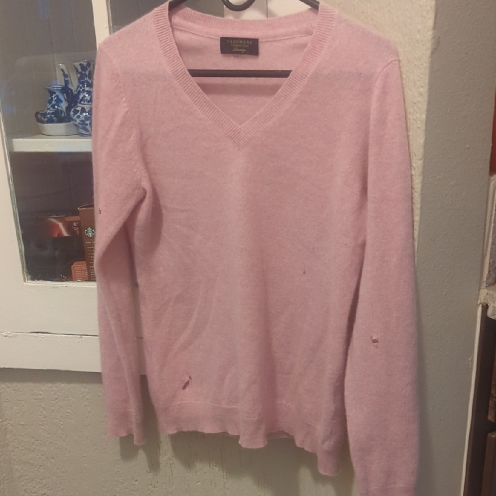 Cashmere Soft Pink V-Neck Sweater - With Holes